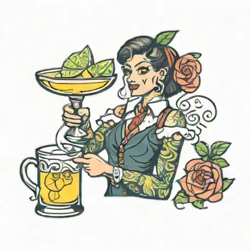 bartender and margarita glass tattoo design idea