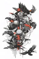 unfinished totem pole ball of light at the bottom then a wild then an eagle then a black koi fish tattoo design idea