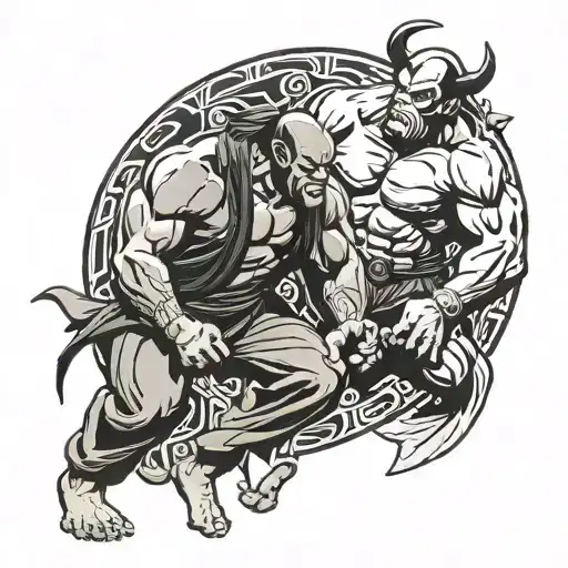 no gi jiu jitsu and hellboy tattoo design idea