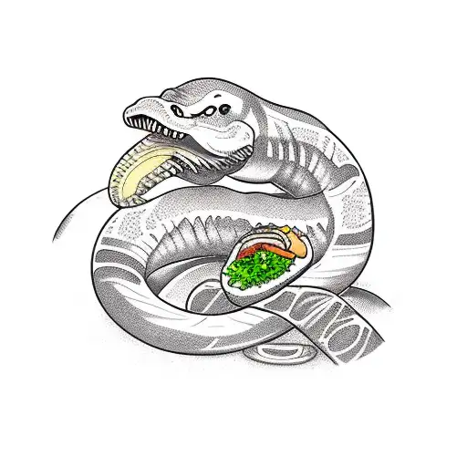 A new-school style tattoo of a bike riding anaconda devouring a sushi roll tattoo design idea