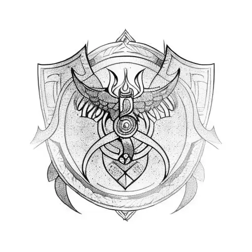 A Viking shield adorned with a magnificent phoenix tattoo design idea