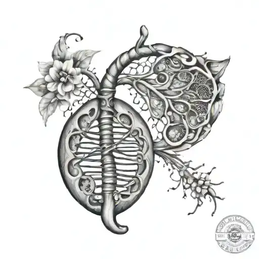 An intricate and detailed tattoo of a kidney with a DNA strand weaving through it, signifying the genetic connection and bond between you and your mother through the transplant tattoo design idea