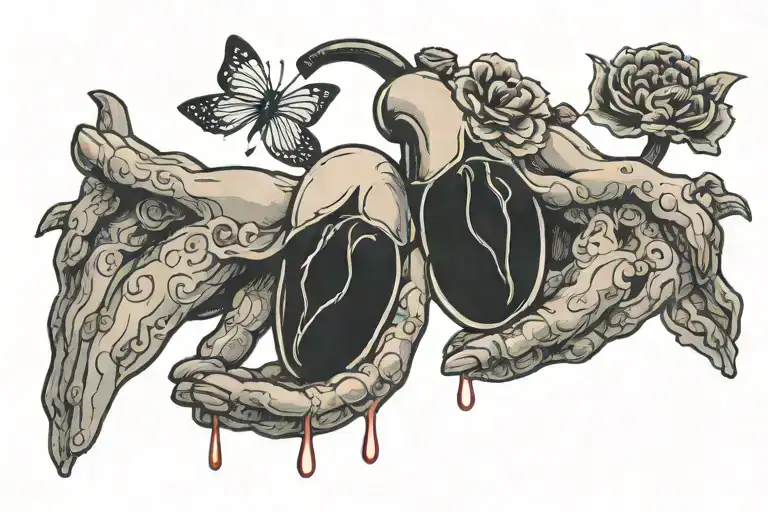A creative and abstract design of a kidney being passed from one hand to another, symbolizing the gift of life from your mother tattoo design idea