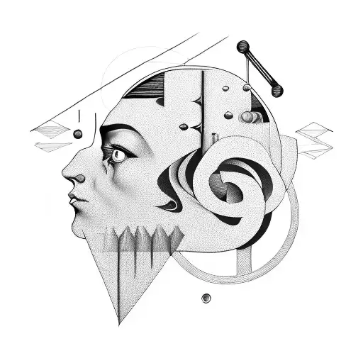 A design combining engineering tools with elements of sad music, representing the balance between logic and emotions tattoo design idea