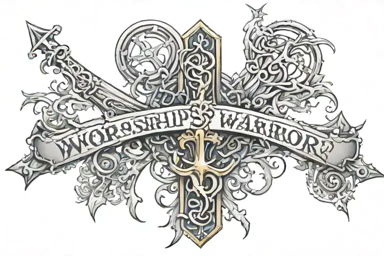 cross with words "Worship Warrior" tattoo design idea