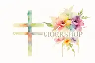 Christian cross with words "Worship Warrior" tattoo design idea