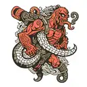 Hellboy fight Snake  tattoo design idea
