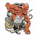 Hellboy fight Snake  tattoo design idea