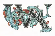 letters "FPE" with a solid black line in front of all three letters horizontally. the F is light blue, p black, e red tattoo design idea