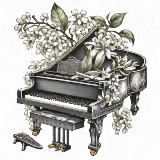 Piano, Cutting Shears, Baking tools with Jasmine flowers tattoo design idea