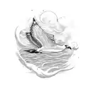 Combine two  seagulls and a wave in a unique way tattoo design idea