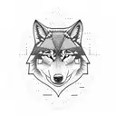 A Warrior holding a wolf in front of a mountain on a foggy full moon night tattoo design idea