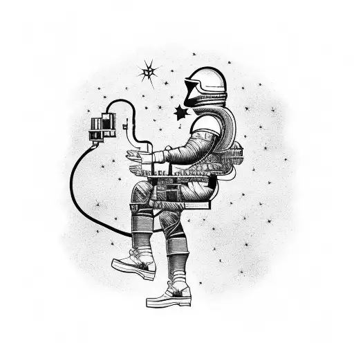 Latin phrase 'Ad Astra Per Aspera' (To the stars through difficulties) with a silhouette of an electrician working tattoo design idea