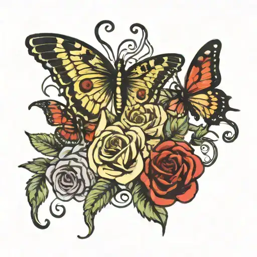 medusa and semi colon butterfly with roses tattoo design idea