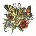 medusa and semi colon butterfly with roses tattoo design idea