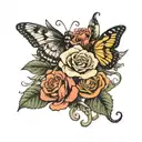 medusa and semi colon butterfly with roses tattoo design idea