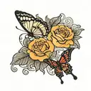 medusa and semi colon butterfly with roses tattoo design idea