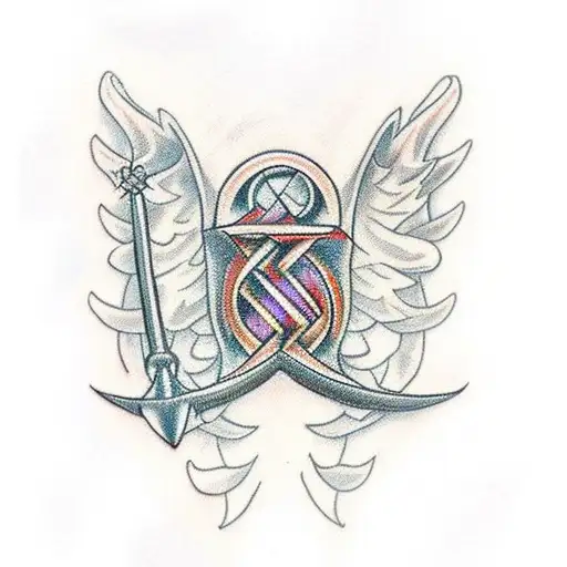 double helix thorn sword with wings tattoo design idea
