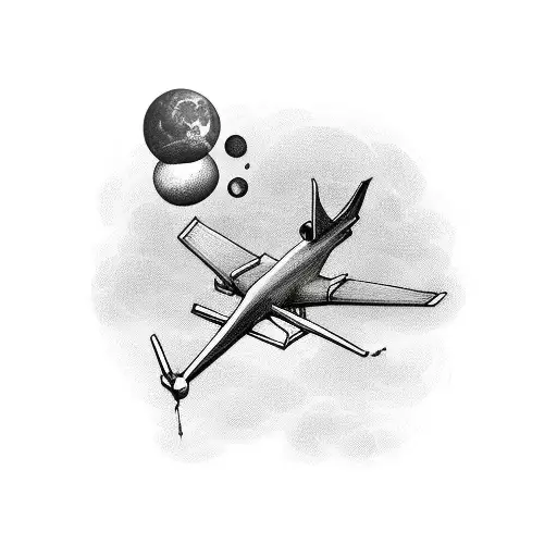 A stack of books with a plane flying above it tattoo design idea