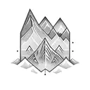 A crossfit dumbbell with a mountain peak in the background tattoo design idea