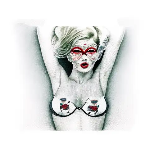  the most beautiful woman, adorned in a red and white lace see-through bikini that clings to her exquisite form. Her fig tattoo design idea
