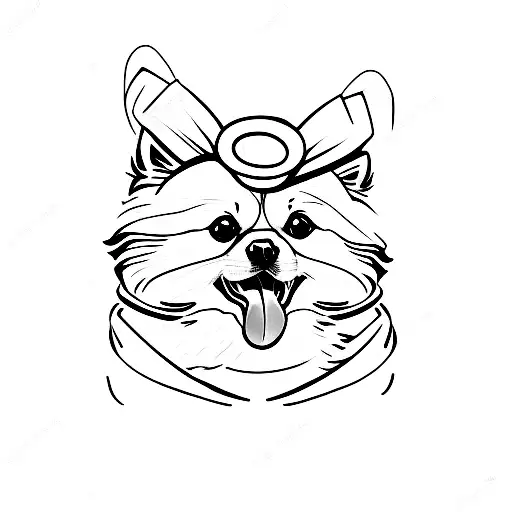 Pomeranian pawing human hand tattoo design idea