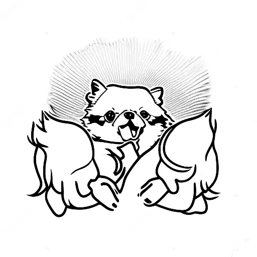 Pomeranian pawing human hand tattoo design idea