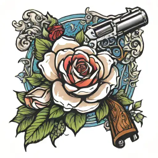 roses and a shotgun tattoo design idea