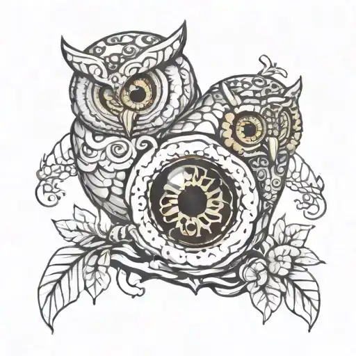 seeing eye owl with mushrooms sugar skulls tattoo design idea