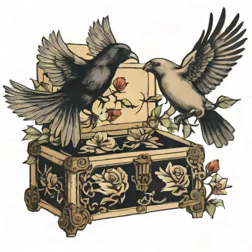 doves and ravens flying with a clear box in between  tattoo design idea