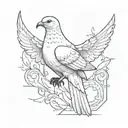 a dove and raven on either side of an empty rectangle  tattoo design idea