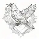 a dove and raven on either side of an empty rectangle  tattoo design idea