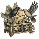 doves and ravens flying with a clear box in between  tattoo design idea