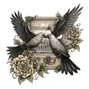 doves and ravens flying with a clear box in between  tattoo design idea