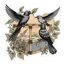 doves and ravens flying with a clear box in between  tattoo design idea