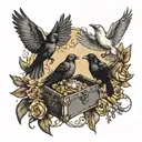 doves and ravens flying with a clear box in between  tattoo design idea