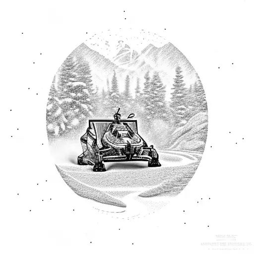 Snowmobiling adventure through a circuit maze tattoo design idea