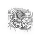 Engineer's tools surrounded by icy circuitry tattoo design idea