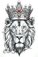 lion wearing a crown with words "chosen one" and "1 of 1" in red tattoo design idea