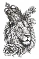 lion wearing a crown with words "chosen one" and "1 of 1" in red tattoo design idea