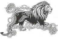 lion with words "chosen one" and "1 of 1" in red rose tattoo design idea