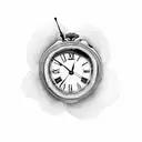 broken clock with rose and name tattoo design idea