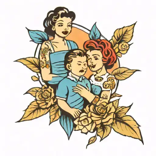 mom daughter and son tattoo design idea