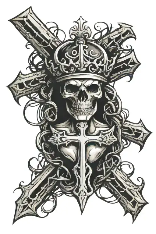 cross and crown of thorns wrapped tattoo design idea