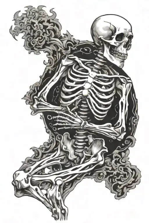 skeleton finding inner peace in the middle of a chaotic storm tattoo design idea