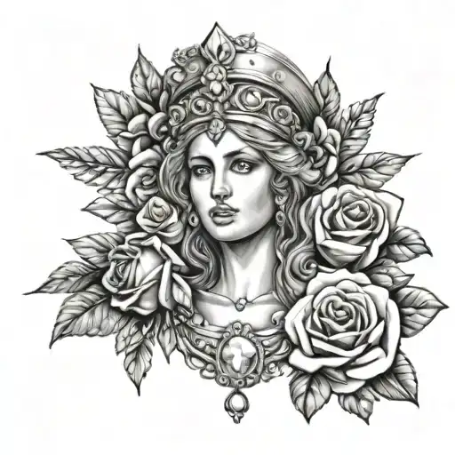 Diamonds with Roses goddess Athena tattoo design idea
