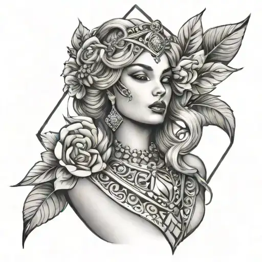 Female goddess diamond tattoo design idea