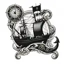 oceangoing master, vessel trafic service, tug master, ocean, wind, anchor tattoo design idea