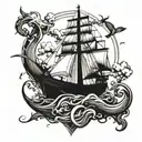 oceangoing master, vessel trafic service, tug master, ocean, wind, anchor tattoo design idea