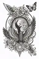 a forearm tattoo, which should contain the names Pappa, Amma and Arya.  prefered to be in a circle and wings tattoo design idea